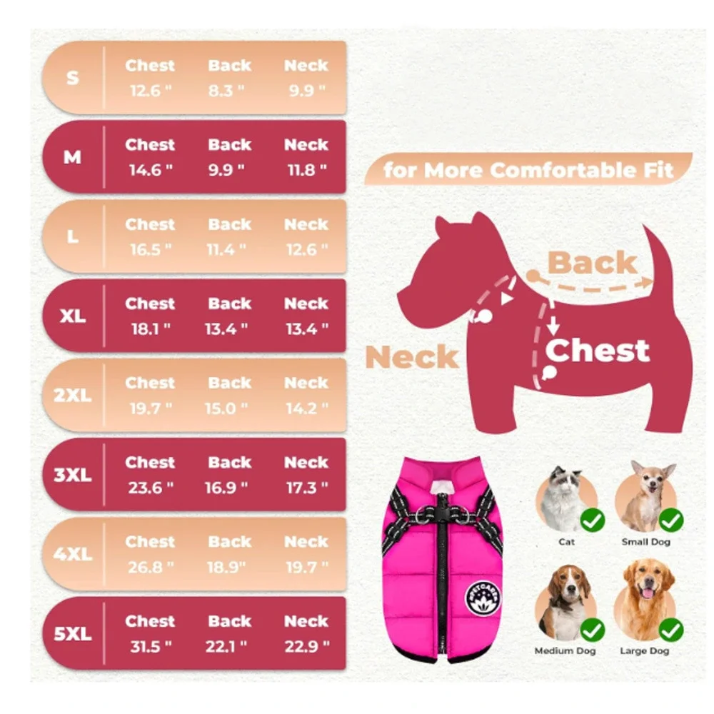 Petcare Dog Coat with Reflective Harness Built in Waterproof Jackets Warm Pet LG